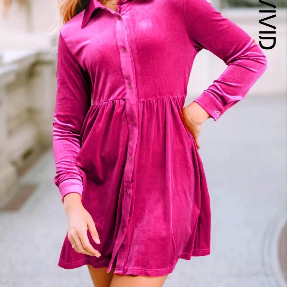 Vivid Pink Long Sleeve Dress